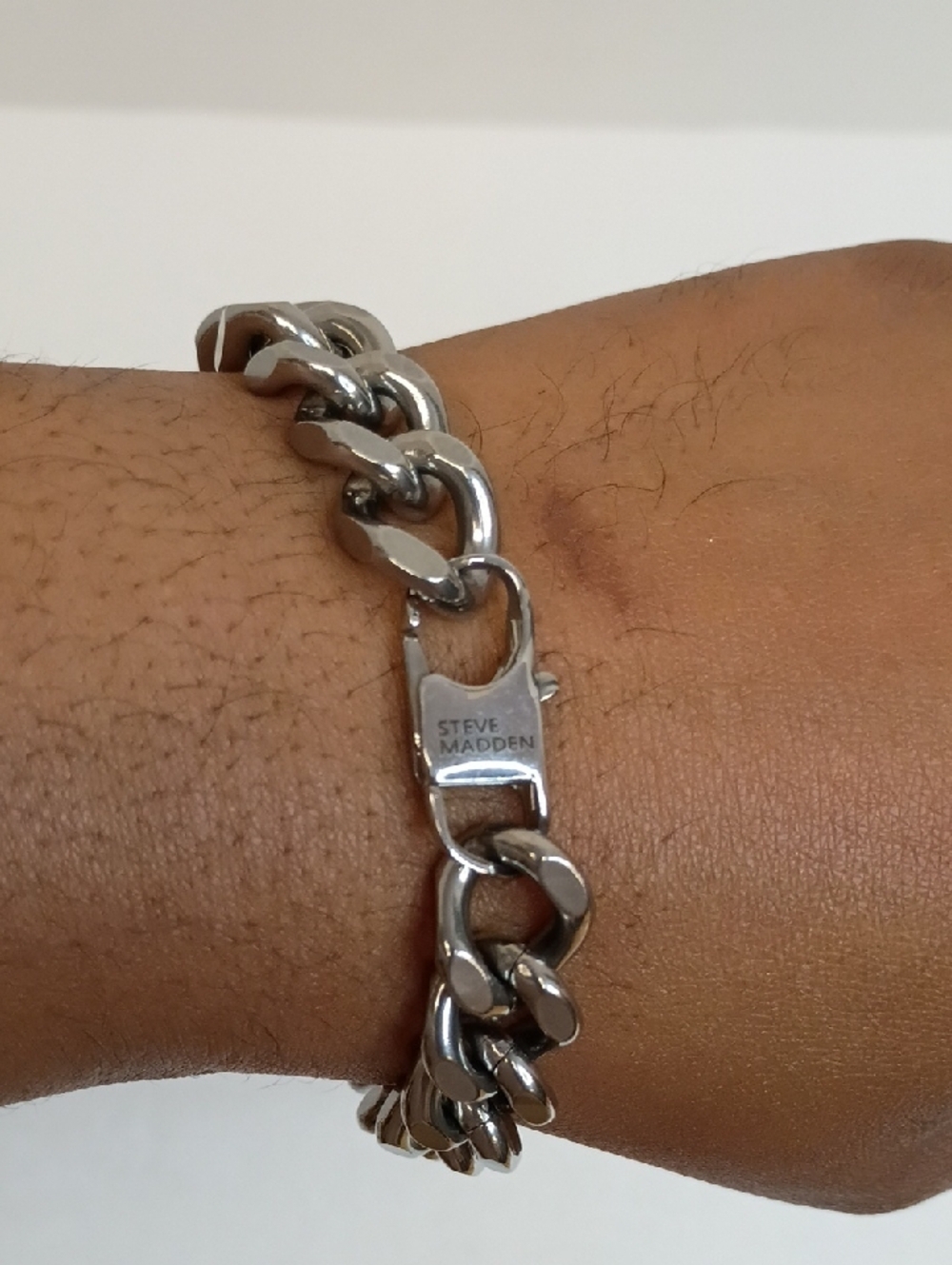 Steve Madden Silver Curb Link Chain Bracelet Chunky Metal Men’s